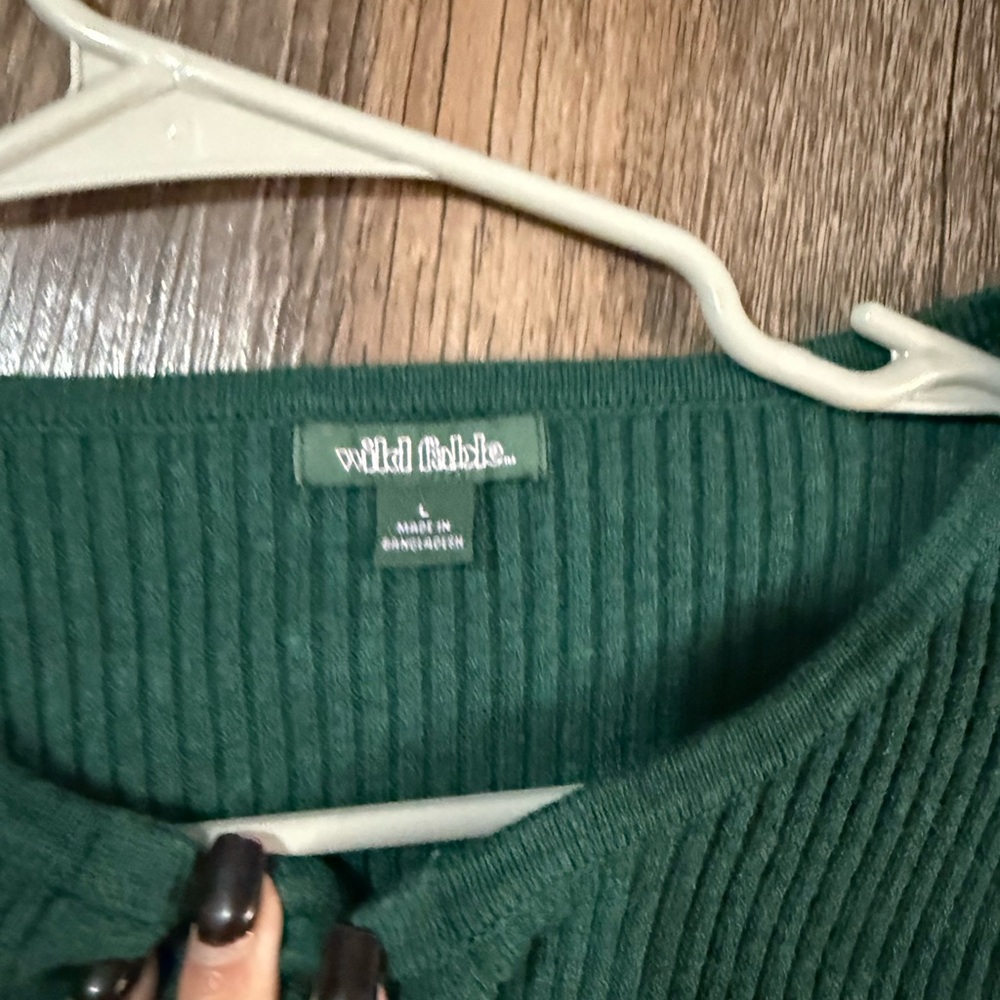 Green Ribbed Tie-Front Sweater - Picture 2 of 2